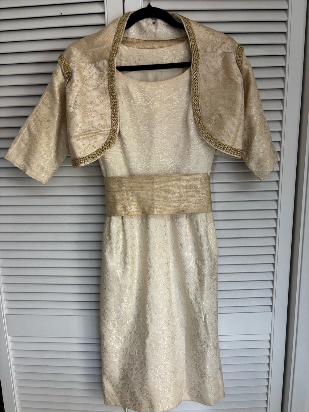 Vintage Handmade Elegant Ivory and Gold Brocade Dress